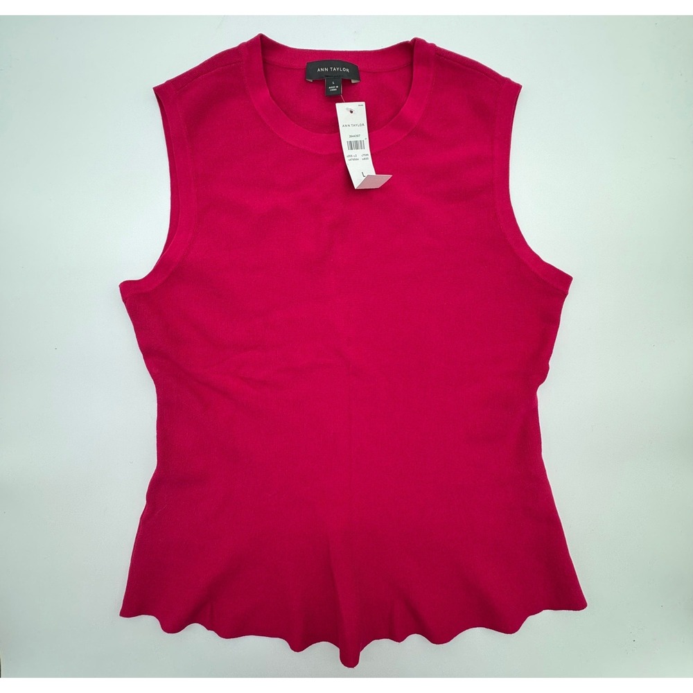 Ann Taylor Sleeveless Peplum Sweater Shell‎ Pink Knit Top Women's Large NWT